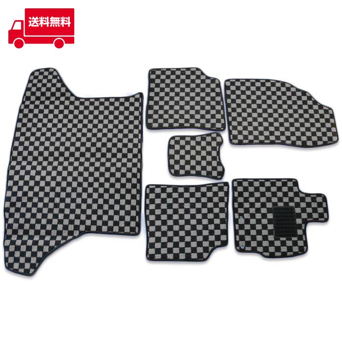 全国送料無料 トヨタ プリウス ZVW30 フロアマット チェック柄 黒 / 灰