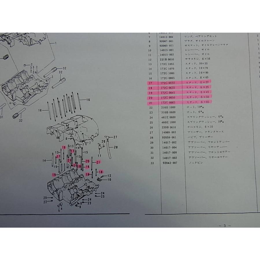 OUTLINE製品】KH400.KH250.SS350 クランクケース用M6スタッドボルト