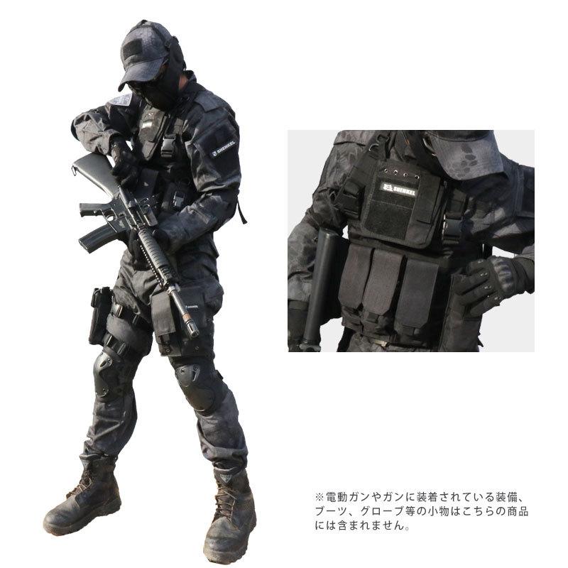 SHENKEL 8点セット シェンケル BDU サバゲー 迷彩服 上下 黒装備 チェストリグ マスク プロテクター ベルト｜outsiders｜07