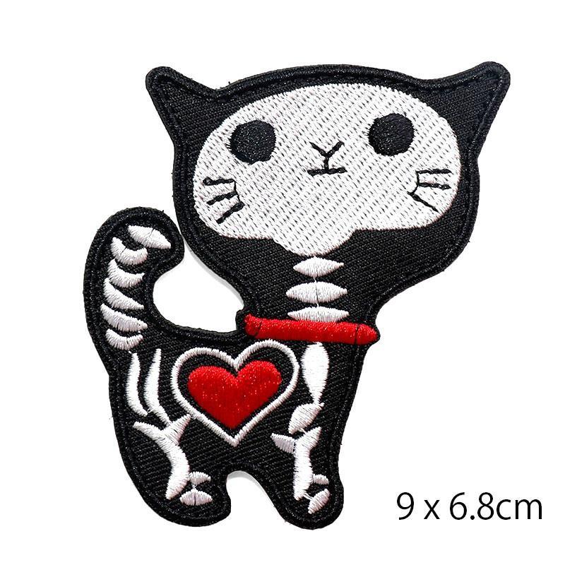 送料無料】SHENKEL 猫ワッペン ほねこ 骨 ネコ ワッペン 90x68mm 刺繍