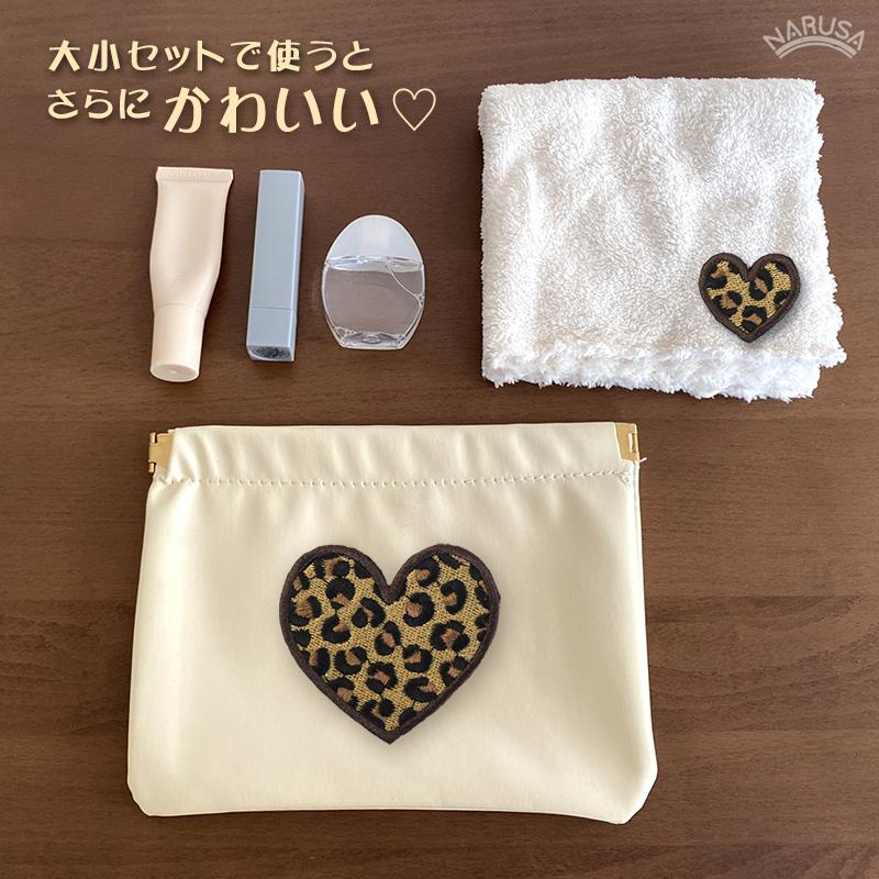 メール便】NARUSA 刺繍シール ヒョウ柄 ハート 4色 3cm 6cm 小 大