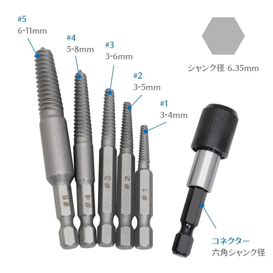 六角軸 ネジ取りビット スクリューエキストラクター ネジ抜き取り工具 折れネジ ボルト |  | 01