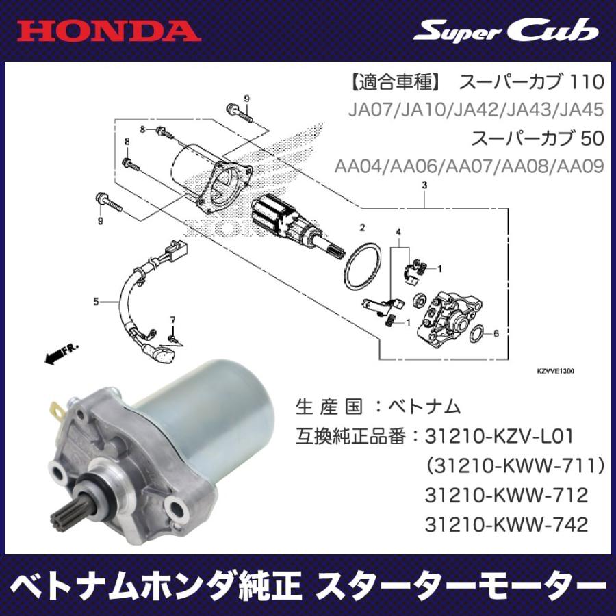 スーパーカブ スターターモーター ベトナムホンダ純正　JA27用  31210-KZV-L01(31210-KWW-711)、31210-KWW-712、31210-KWW-742｜outstanding｜04