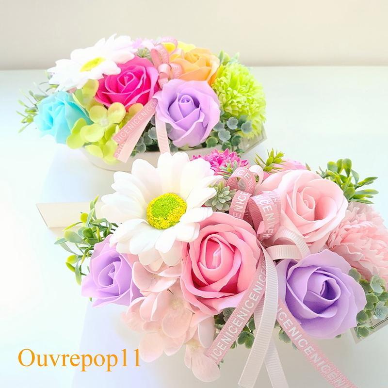 カラフル かわいいソープフラワー アレンジ 花 卓上 石鹸のお花