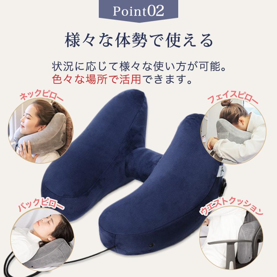 ネックピロー h型 エアー 飛行機 枕 車 子供 空気 H型 夜行バス コンパクト フード付き 折りたたみ 携帯枕 飛行機便利グッズ | ブランド登録なし | 04