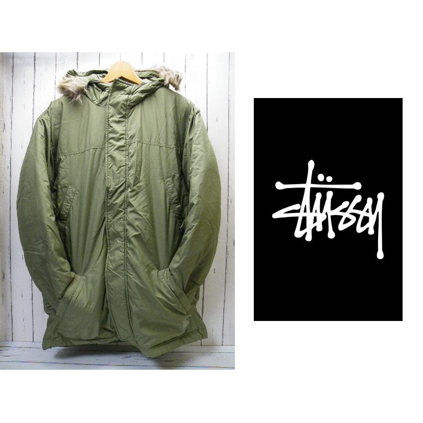 STUSSY コート　フード付き STUSSY ダウン80％のふんわりコート 新品 Stussy Autehnteic