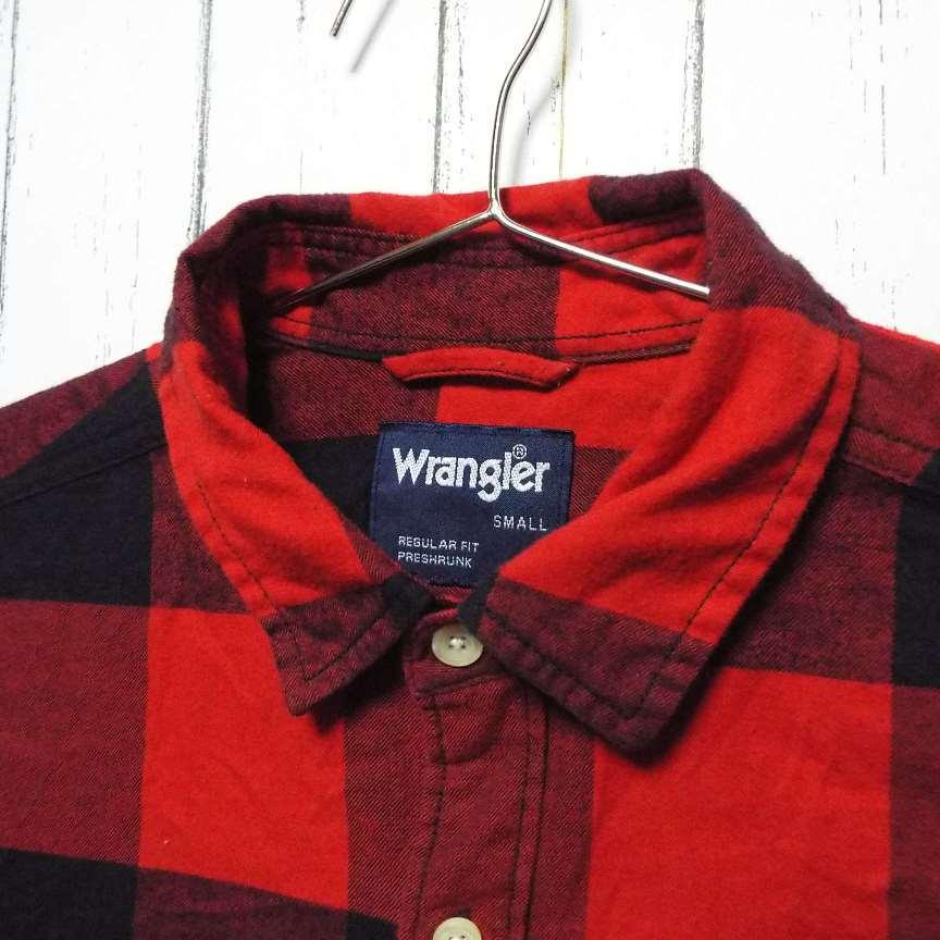 【ジーパンとの相性◎】Wrangler（ラングラー）スクエア　チェック柄　長袖シャツ｜レッド系｜サイズ：S｜USED｜ユニセックス｜over30｜03