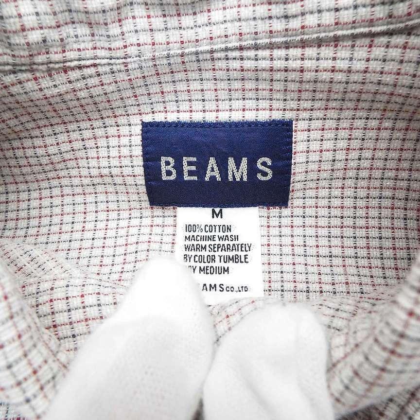 【BEAMS（ビームス）】日本製　レギュラーカラー　チェック柄　長袖シャツ｜ベージュブラウン｜サイズ：M｜USED・ポイント消化 ME23｜over30｜04