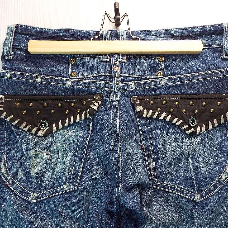 【こだわりのベルトループ】B.S RAW LIMITED EDITION ネイティブ 盾ポケット ショートパンツ 短パン デニム｜ウエスト：86cm　USED古着 |  | 03