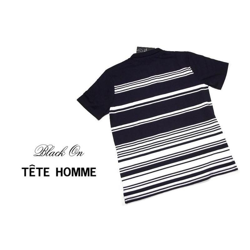 【使い勝手の良いネイビーポロ】新品｜BLACK　ON　TETE　HOMME（テットオム）｜ボーダー柄紺系半袖ポロシャツ｜細身の作りのためM〜L程度｜メンズ｜over30｜02