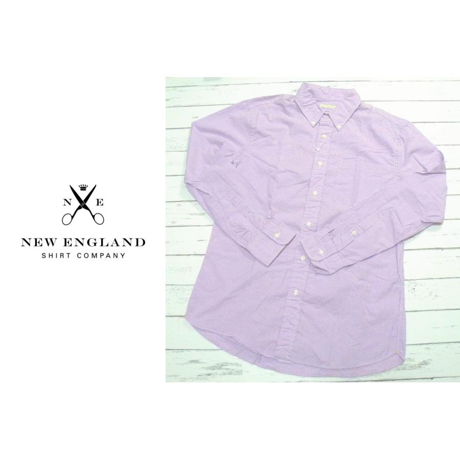 創業1930年【新品】New England Shirt Company　ボタンダウンBD　ピンクパープル×ホワイトチェック柄　長袖シャツ｜サイズ：M（肩幅：47cm）｜over30