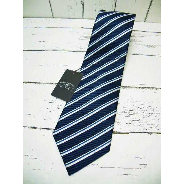 オーナーお薦めの１本 新品 Cricket World 堀越ネクタイ扱い ネイビー シルバー系ストライプネクタイ シルク ポリエステル 各50 メンズブランド服を買うなら古着屋over30 通販 Yahoo ショッピング