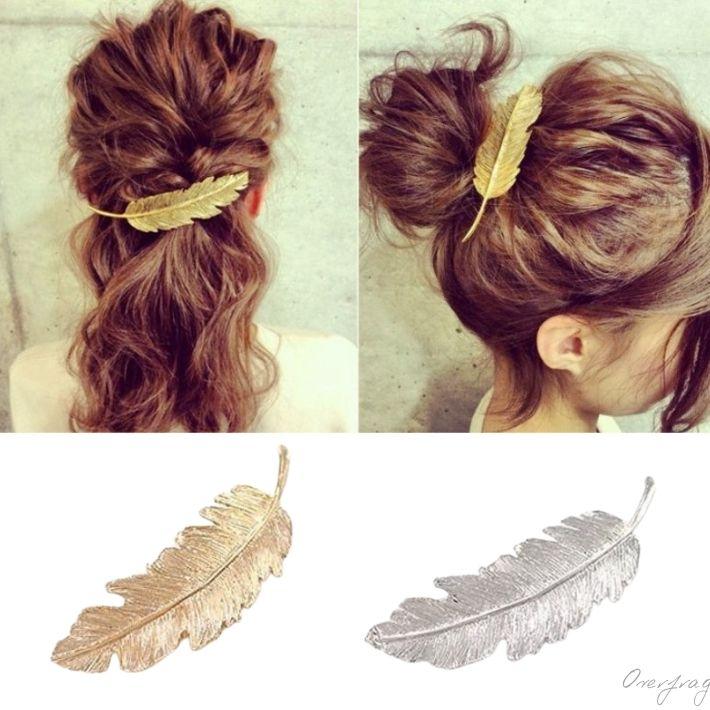 ヘアアクセサリー ゴールド フェザー モチーフ 羽 バレッタ レディース 