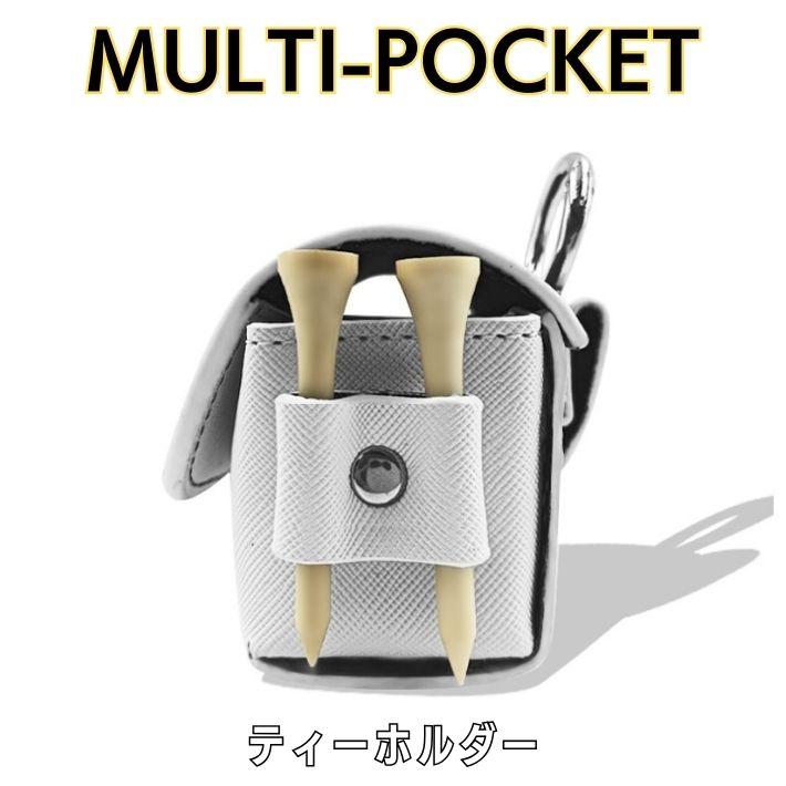 ゴルフ ボールケース 2個用 PUレザー ボールポーチ カラビナ付 ティー