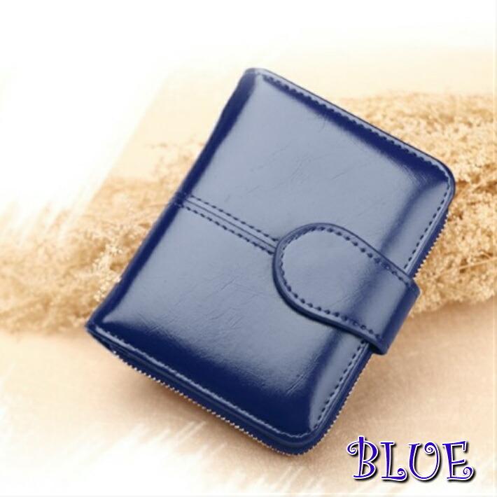 2つ折りファスナーウォレット オニキスレザー 艶加工 PUレザー 財布 ウォレット レディース 二つ折り