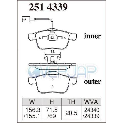 P2514339 / 2553760 DIXCEL プレミアム ブレーキパッド 1台分セット アルファロメオ 159 93922 2006/2〜 2.2 JTS VET No.〜7195450 ATEの画像