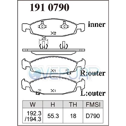 P1910790 / 1950791 DIXCEL プレミアム ブレーキパッド 1台分セット CHRYSLER/JEEP GRAND CHEROKEE WJ40/WJ47 1999〜2005 4.0/4.7 ATEの画像