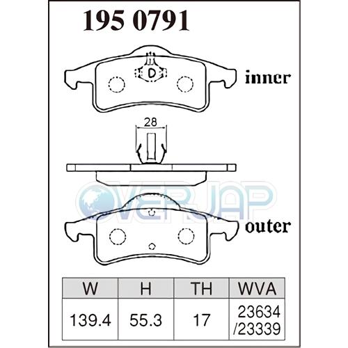 P1910790 / 1950791 DIXCEL プレミアム ブレーキパッド 1台分セット CHRYSLER/JEEP GRAND CHEROKEE WJ40/WJ47 1999〜2005 4.0/4.7 ATEの画像