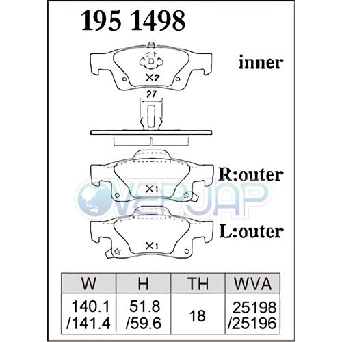 P1911455 / 1951498 DIXCEL プレミアム ブレーキパッド 1台分セット CHRYSLER/JEEP GRAND CHEROKEE WK36/WK36A/WK36T/WK36TA 2011/3〜 3.6_2