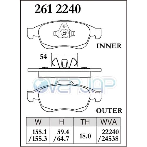 P2612240 / 1951809 DIXCEL Premium ブレーキパッド 1台分セット CHRYSLER/JEEP RENEGADE BU14 1.4 16V TURBO(FF) Fr:ATE(281x26mm DISC)_1