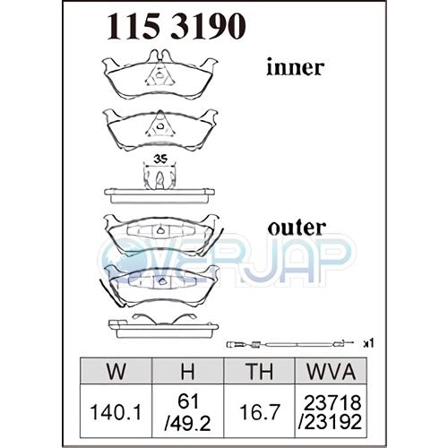 DIXCEL - P1111299 / 1153190 割り増し金 うち切りパッド 1台分仕かける メルセデスベンツ W163 163154 1997〜2003/2 ML320 車台No.〜A083268