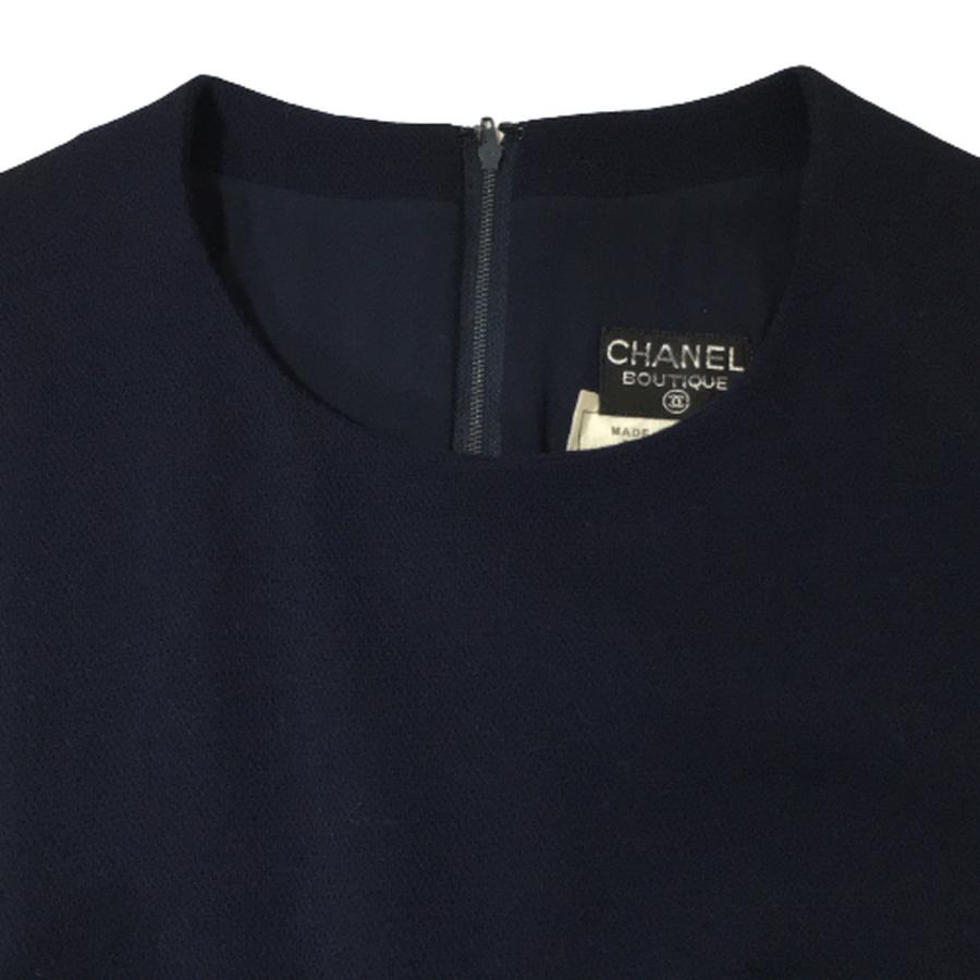 CHANEL シャネル リネンワンピース ビンテージ ネイビー ココボタン  