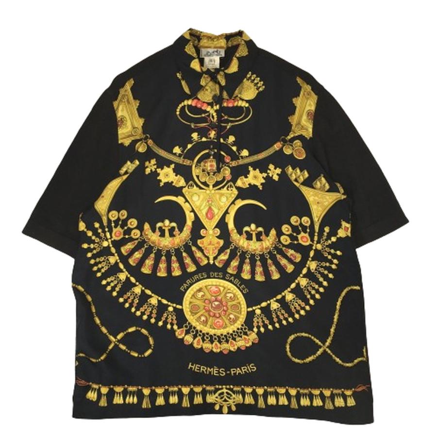 HERMES エルメス シルクニットシャツ ブラック セリエボタン レディース FR40 UK12 US8 Lsize HERMES エルメス シルクニットシャツ ブラック セリエボタン