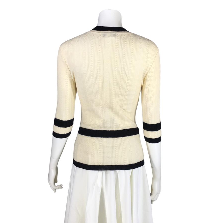 CHANEL シャネル P52 2015 Striped Sweater 3/4 Sleeve Knit Tops ハートニット アイボリー ブラック 34 CHANEL シャネル P52 2015 Striped Sweater 3/4 Sleeve Knit Tops