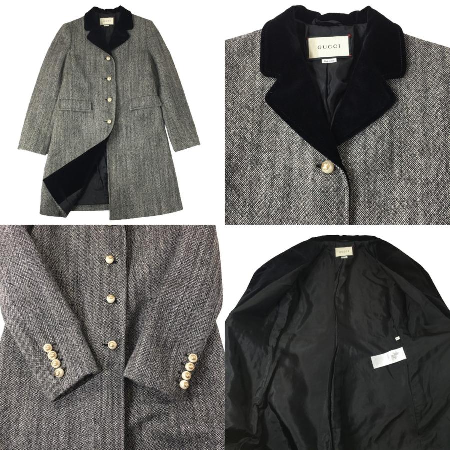 GUCCI グッチ ツイード コート ウール ベロア襟 GGパールボタン 516422 