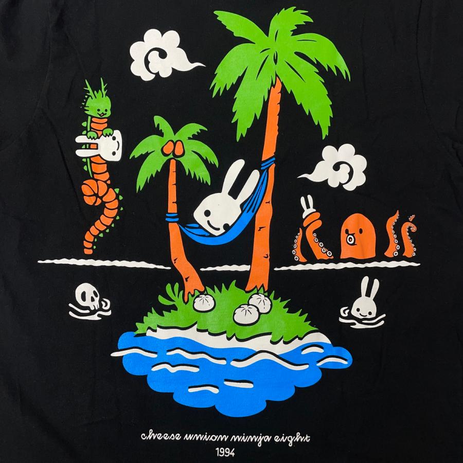 希少☆キューン　四角いチュニック　うさぎプリント　オーバーサイズ　ブラック 希少☆キューン 四角いチュニック うさぎプリント オーバーサイズ