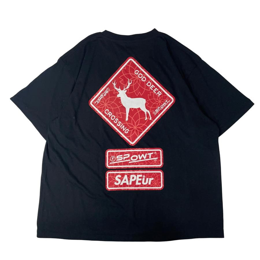 未使用プリントひび割れ SAPEUR サプール Tシャツ SPOWT GOD DEER Tee