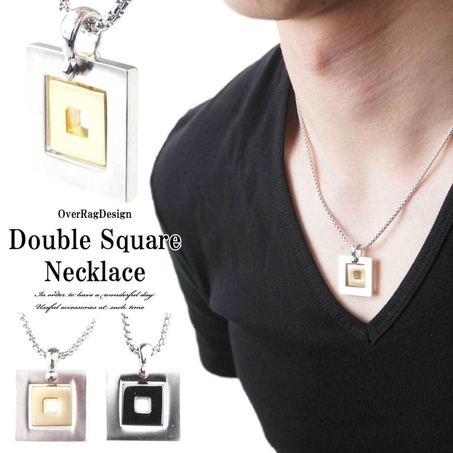 メンズ ネックレス アクセサリー ダブルスクエアネックレス