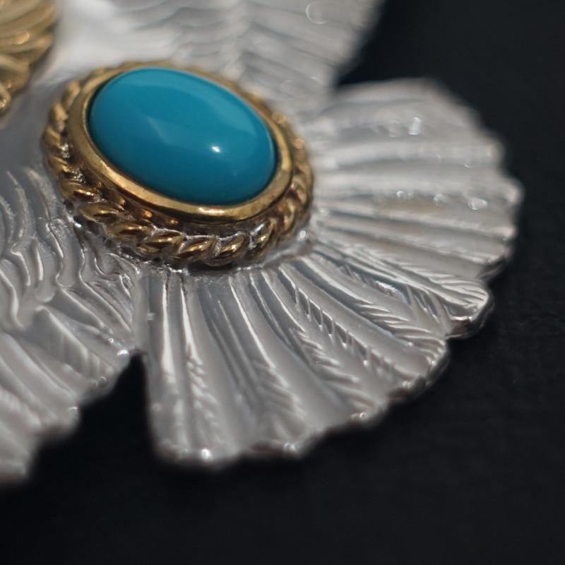 金イーグルターコイズフェザーネックレス 18金金縄ターコイズ付き大イーグル オールド 大イーグル トップ