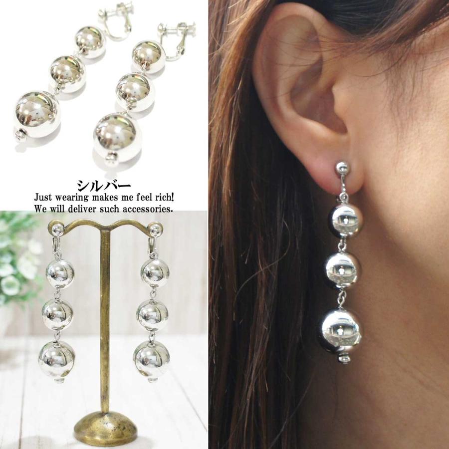 イヤリング レディース メタルボールトリプルイヤリング レトロ可愛い