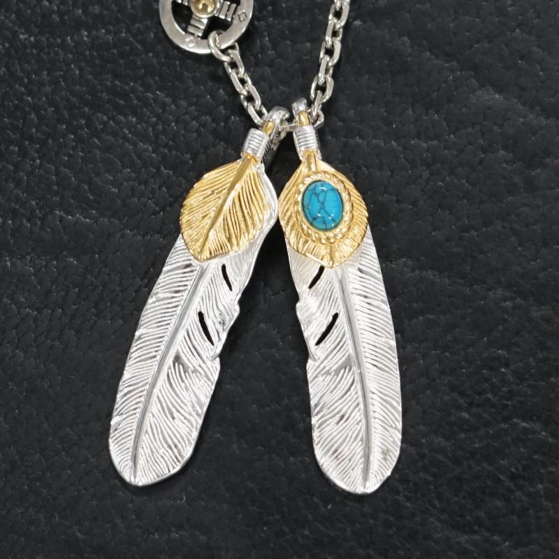 ゴローズ系 フェザー 2連ネックレス メンズネックレス ネックレス ゴローズタイプホワイトブロンズフェザー