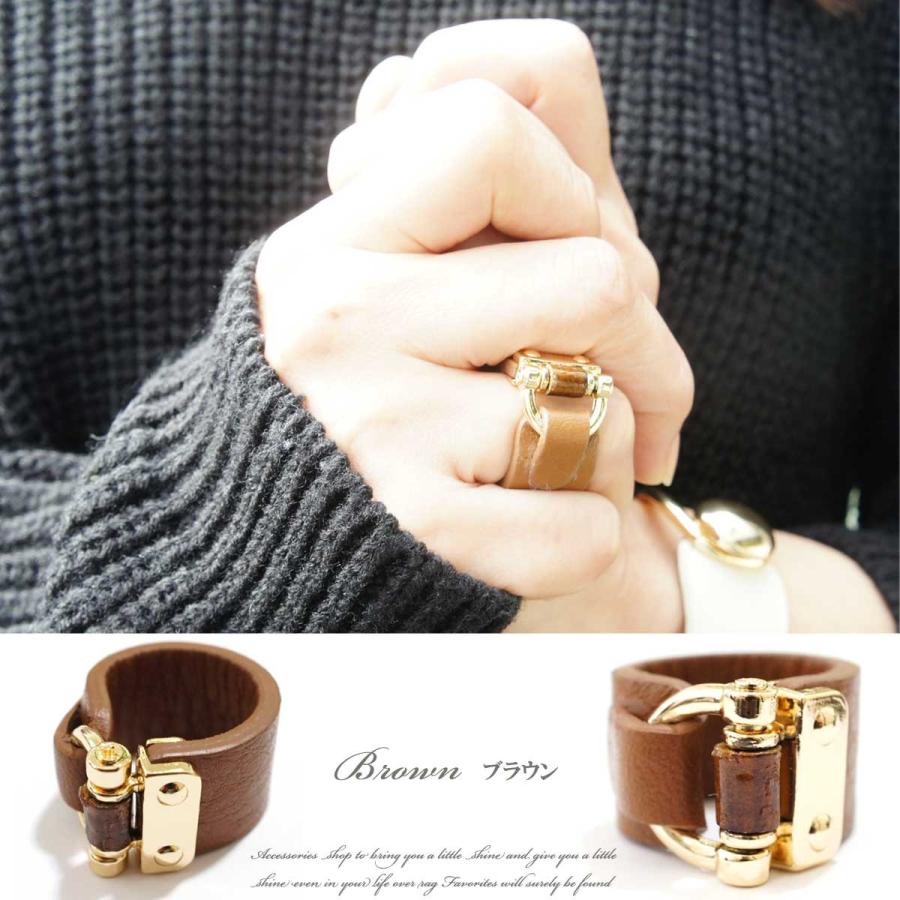 リング 指輪 レディース リアルレザー バンブー デザイン ワイド