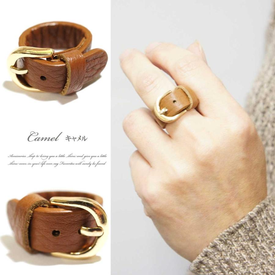 リング 指輪 レディース リアルレザー ベルト バックル ワイド レザー