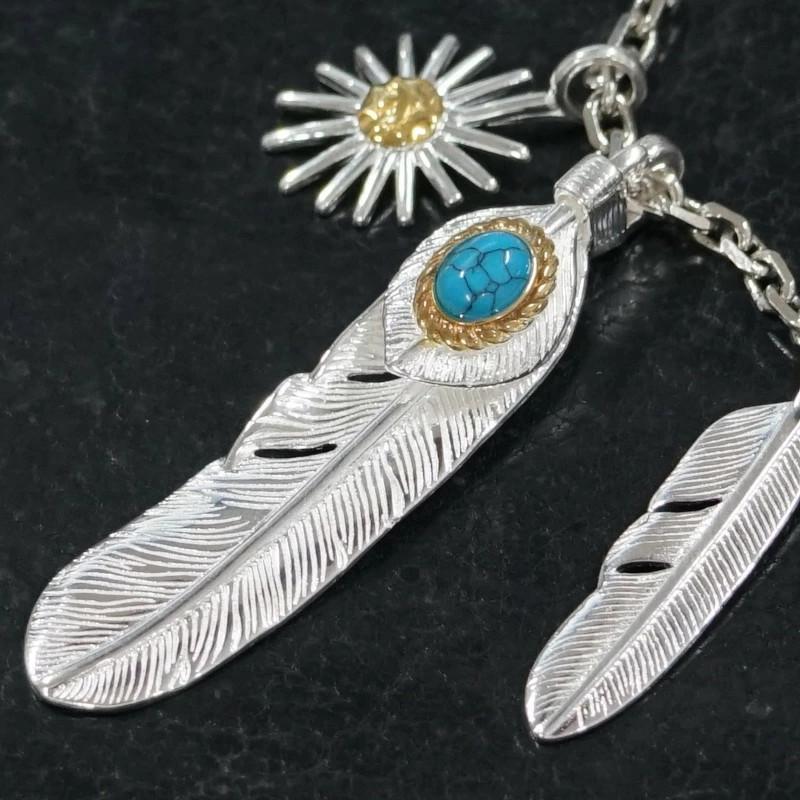 胸元を飾るターコイズフェザーネックレス メンズネックレス ネックレス