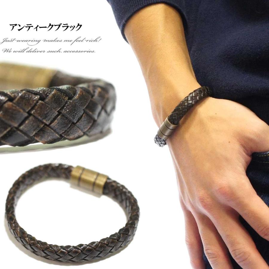アンティークレザー編み込みブレスレット アメカジタイプレザー