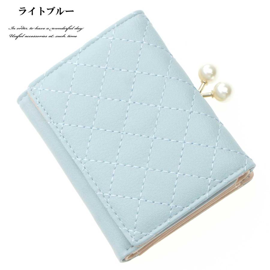 三つ折り財布　スモールウォレット　パールグレー 三つ折り ミニ財布 小さい レディース コンパクトがま口