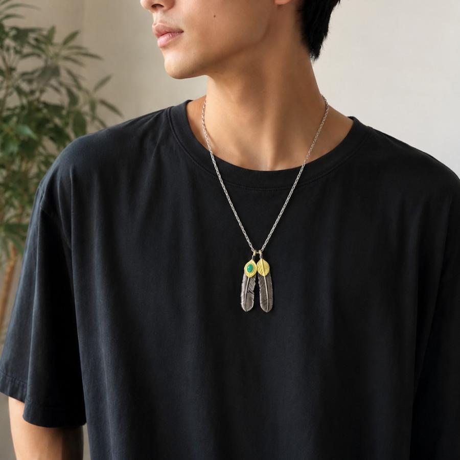 メンズ ネックレス ペンダント ダブルフェザーホワイトブロンズ