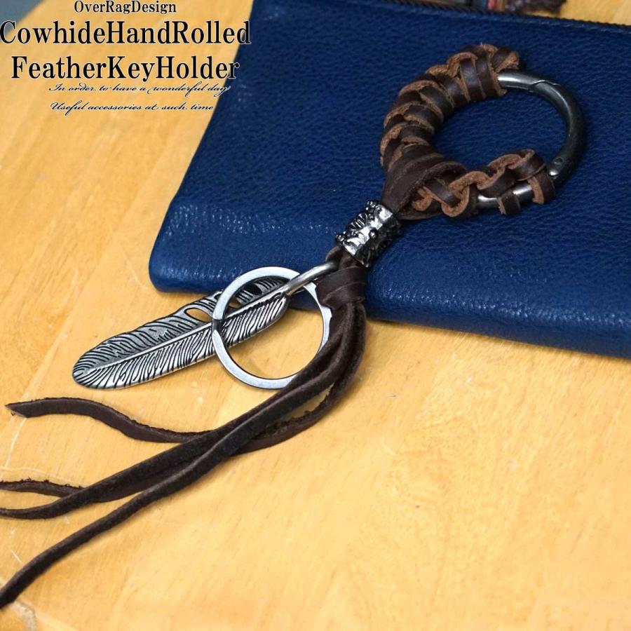 カウハイドハンドロールドフェザーキーホルダー キーホルダー メンズ