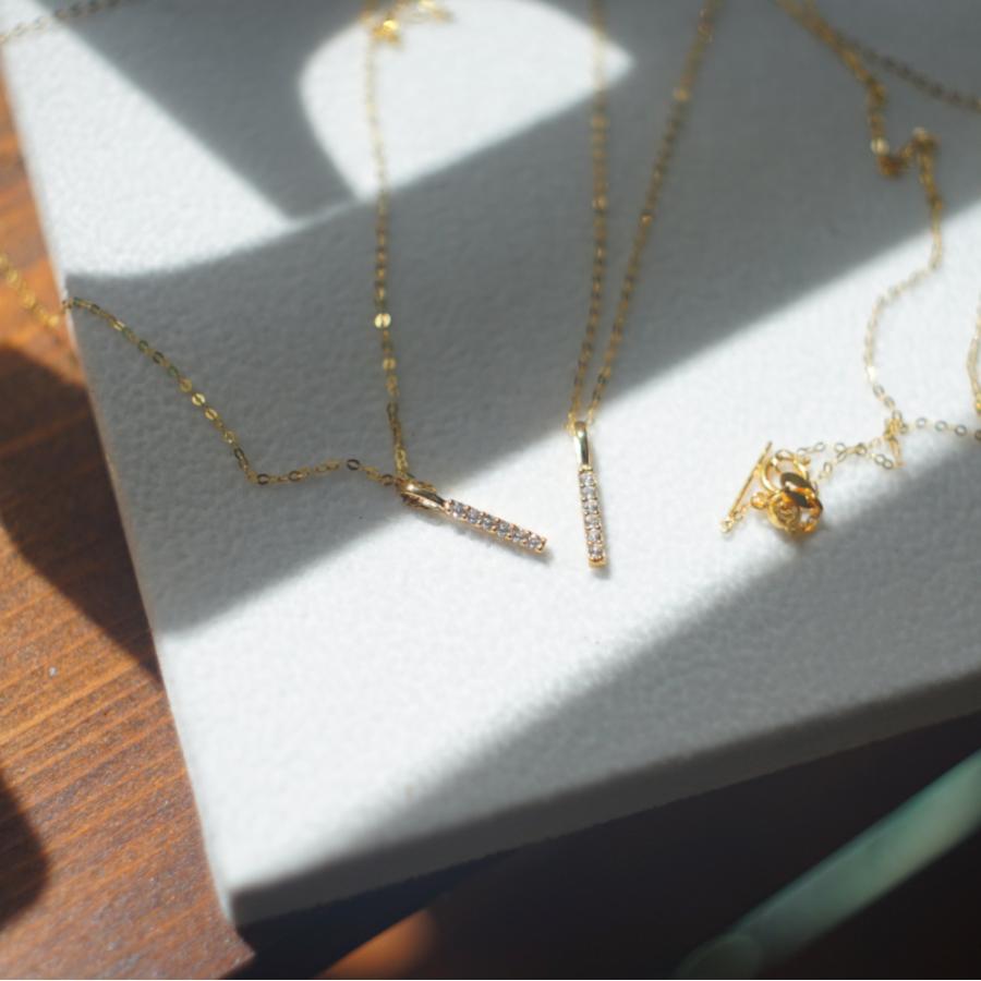 18金 18k 9k ストレートバー華奢ネックレス Au750 Au375 k18ネックレス  