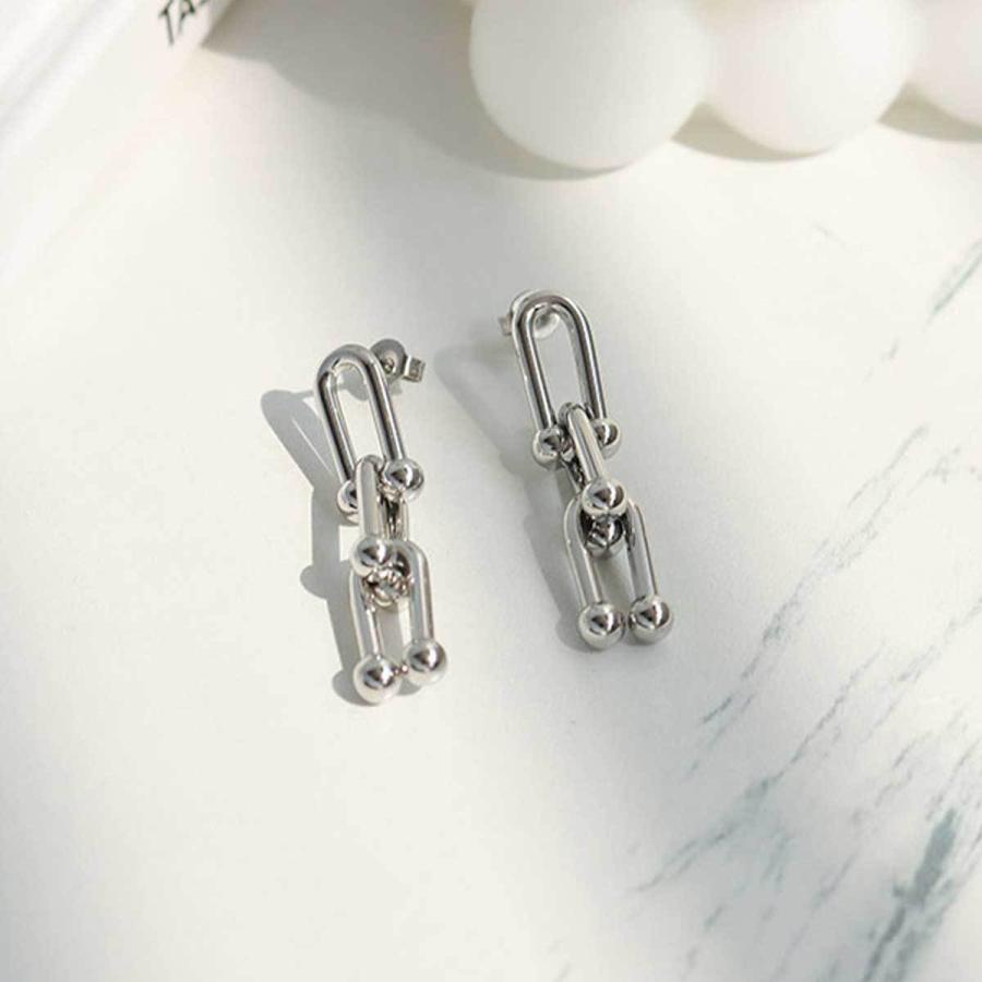 ピアス レディース Uチェーンピアス リンクチェーンピアス 大人可愛い ステンレス 芸能人愛用 K18 ティファニータイプ プレゼント ギフト ポーチ付き |  | 05