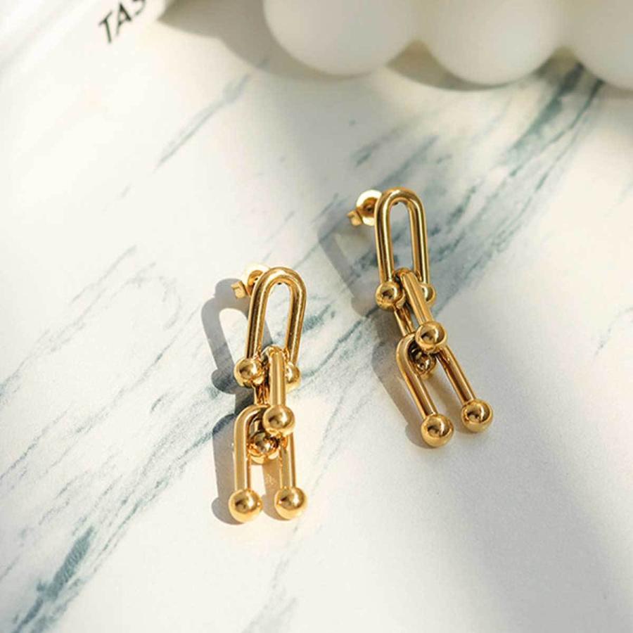 ピアス レディース Uチェーンピアス リンクチェーンピアス 大人可愛い ステンレス 芸能人愛用 K18 ティファニータイプ プレゼント ギフト ポーチ付き |  | 06