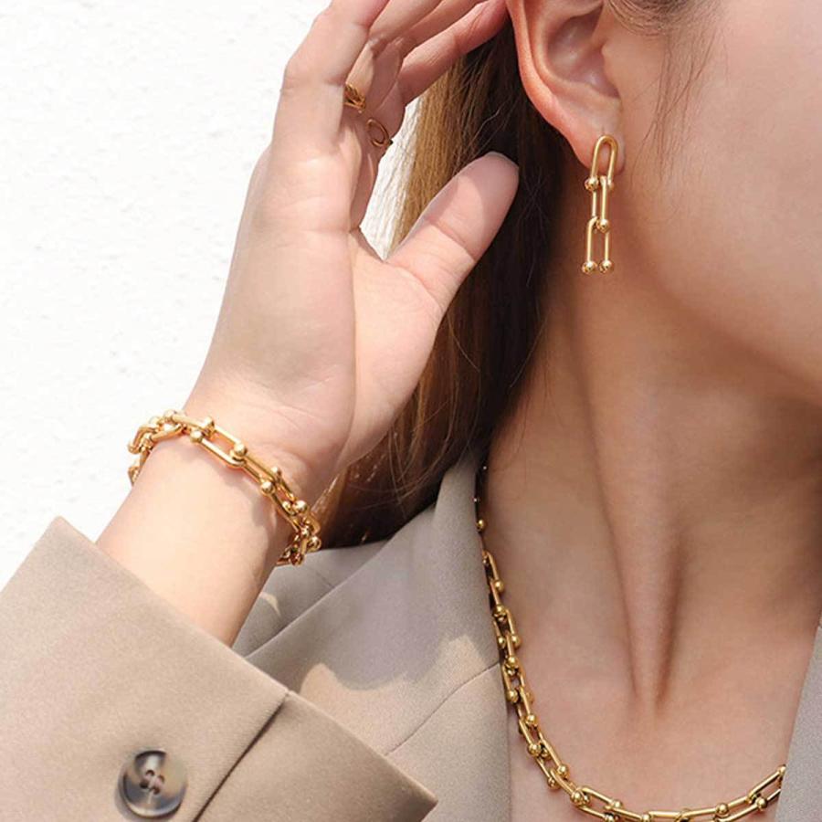 ピアス レディース Uチェーンピアス リンクチェーンピアス 大人可愛い ステンレス 芸能人愛用 K18 ティファニータイプ プレゼント ギフト ポーチ付き |  | 09