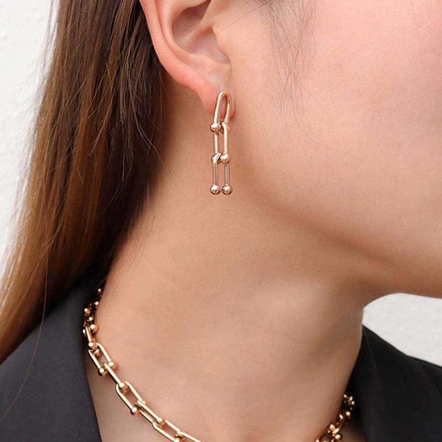 ピアス レディース Uチェーンピアス リンクチェーンピアス 大人可愛い ステンレス 芸能人愛用 K18 ティファニータイプ プレゼント ギフト ポーチ付き |  | 10