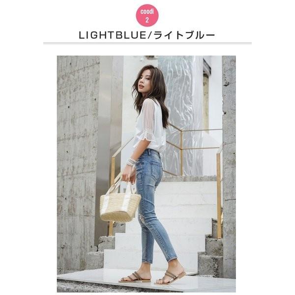 クロップドクラッシュデニム スキニー レディース ウォッシュ加工 