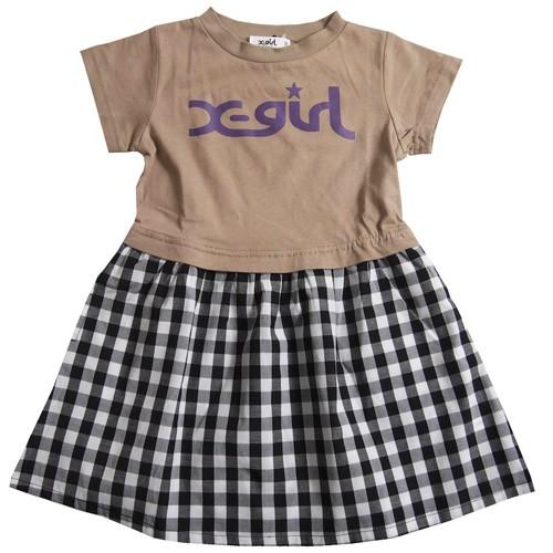 X Girl Stages エックスガールステージス 80 140cm ミルズロゴ切替半袖ワンピース ベージュ メール便ok 春夏 Xgirl 子供服 Supersport Tn