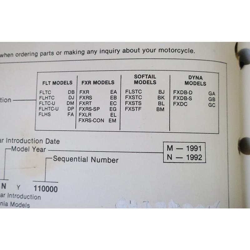 パーツリスト 英語版 ハーレー 正規 中古 1991年1340ccモデル エボ EVO FL・FX系 pD 即決！ハーレー/1991-92/パーツリスト/FLT/FXR/ソフテイル/ダイナ
